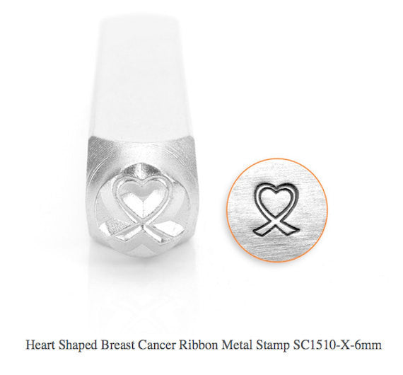 Heart Shaped Breast Cancer Ribbon Design Stamp, SC1510-X-6MM